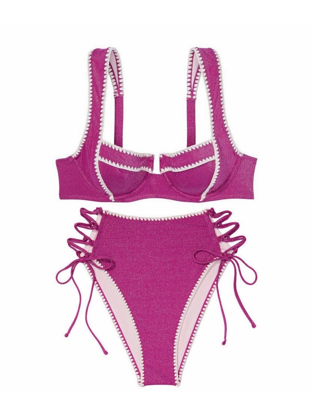Victoria's Secret Fuchsia Pink High-Waist Lace-Up Bikini Set